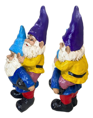 Anão Gnomo Duplo Grande Enfeite De Jardim Área Externa Azul E Roxo