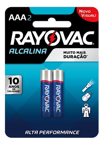 02 Pilhas Aaa Palito Alcalina Rayovac Original 1 Cart C/ 2