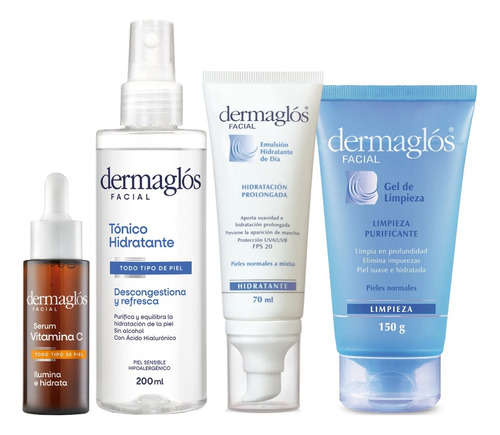 Kit Facial Dermaglós Rutina Piel Normal A Mixta Serum Vit C