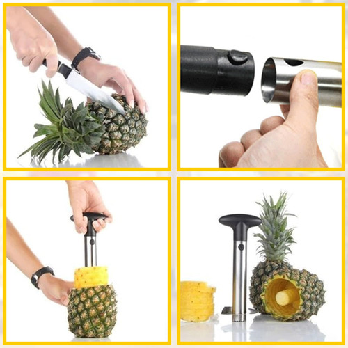 Descorazonador De Piña Acero Inoxidable Con Mango Negro