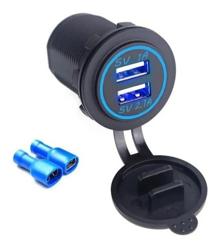 Carregador Tomada Usb Veicular 3.1A ( 2.1A + 1.0A ) usb padrão veicular carregamento turbo azul (blue) 3.1a