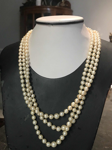 Colar Em Pérola Barroca-3 Fios. Ouro Branco 18k.81.6 Gr.