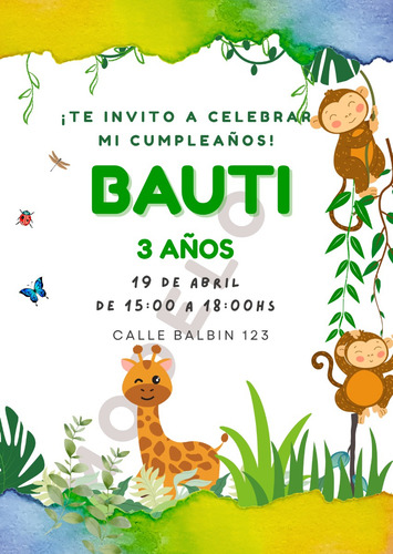 Invitación De Cumpleaños Infantil - Diseño Selva / Jungla