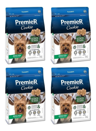 Kit 4un Cookie Para Cães Adultos Peq Coco&aveia 250g Premier