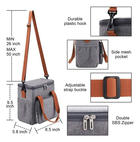Bolsa De Almuerzo Aislada Reutilizable 7 Litros Gris