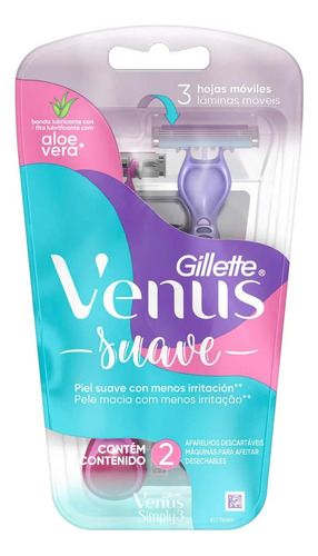 Maquina De Afeitar Suave Gillette Venus Mujer 2 Un Color Blanco