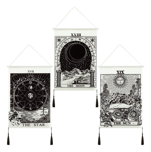 3 Pieza Tapiz Tarjeta Tarot Diseño Luna Estrella Sol Montaña