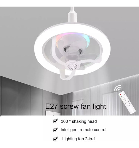 Ventilador De Techo Regulable Vanluda YF-01 Con RGB Luz Lámpara Led E27 De 40W 6 Aspas 3 Velocidades Brillo y Colores Ajustables