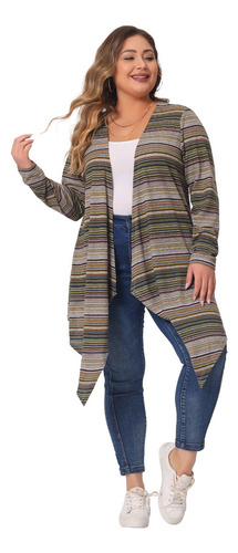 Cárdigan Talla Grande Chaqueta Ensamble Bohemio Con Rayas