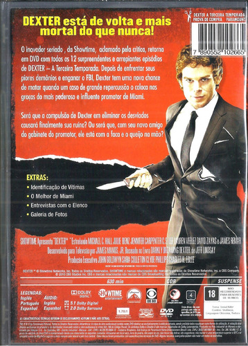 Box 4 Dvds / Dexter = 3ª Temporada Completa - 12 Episódios (Usado)