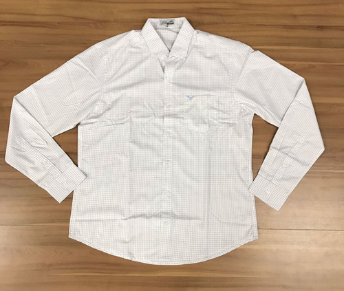 Camisa Masculina Xadrez Branco E Azul Slim Sport Manga Longa