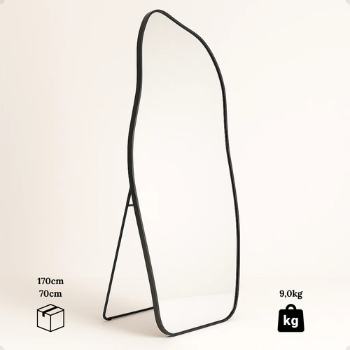 Espelho Orgânico 170x70cm Suporte Chão Moldura Alumínio Luxo