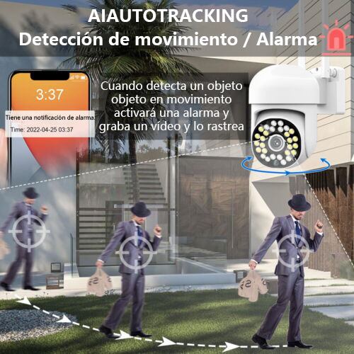 Cámara de Seguridad Exterior 8MP Inalámbrica 360° PTZ - Visión Nocturna Full Color con Detección IA Personas/Vehículos + Alarma 110dB - Alexa/Google Home - SD/Nube IP66 Antivandálico MVPSMART Q10