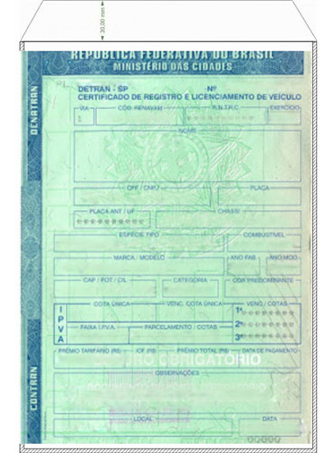 Porta Documento Para Veiculos (dut)   11,1x15,4 Cm 300 Unid