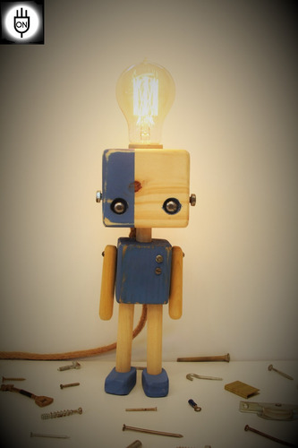 Velador Lampara Robot Madera Únicos. Lamparas On