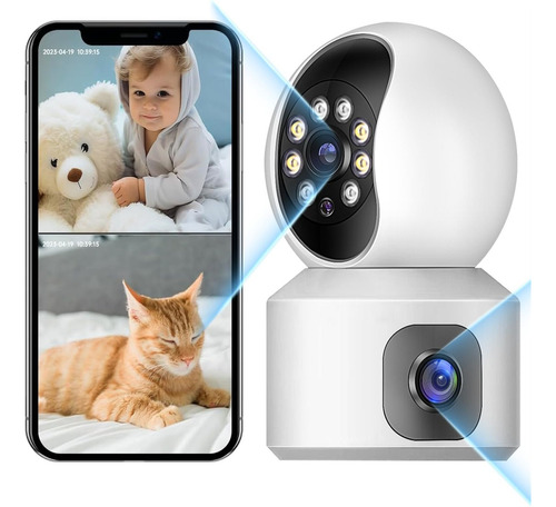 Doble Lente Cámara De Seguridad Hd Wifi 360° Con Alarma