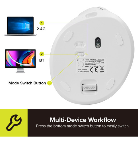 Delux Mouse Ergonómico Inalámbrico Para Zurdo Con 4000dpi