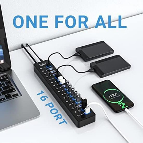Power Usb Hub 3.0, Divisor Usb Atolla De 16 Puertos Con Adap