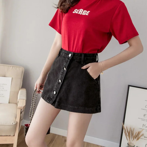 Falda Casual De Verano De Mezclilla De Cintura Alta Para Muj