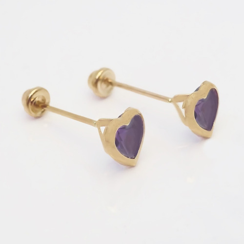 Amor Eterno - Broquel Corazón Bisel #4 / Aretes Oro 10k