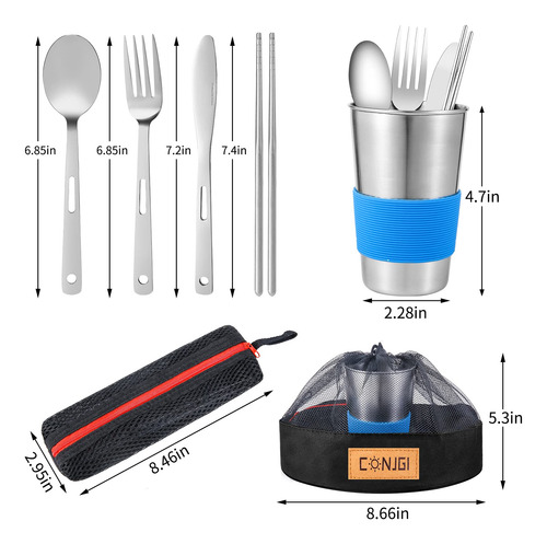 Kit De Vajilla Camping Para 1 A 2 Personas Premium Bolsa Mal