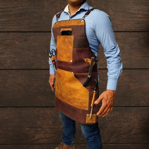 Imagen 4 de 8 de Mandil Delantal Cuero Piel Personalizado Parrilla Barberia