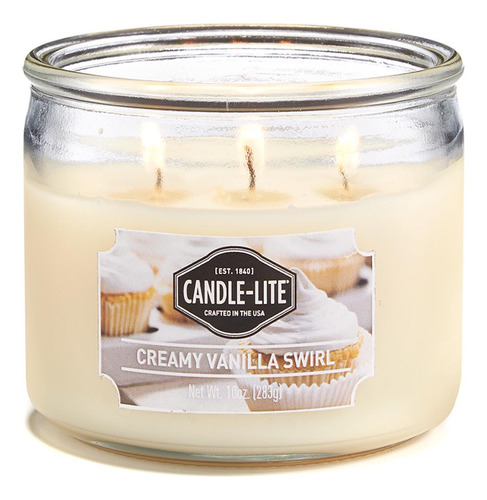 Vela 10 Oz Tres Mechas Creamy Vanilla Swirl Candle Lite (187