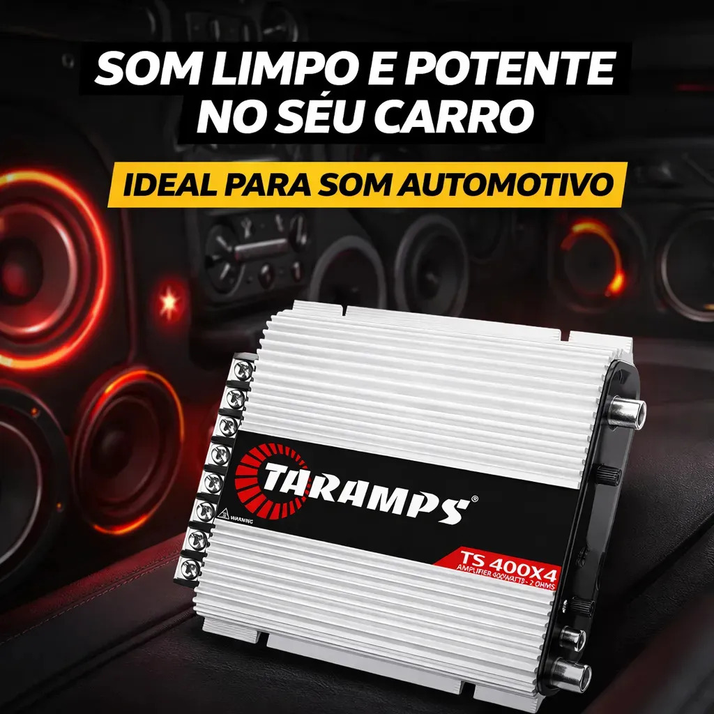 Módulo Amplificador Taramps TS 400x4 de 4 Canais e 400W RMS para Som Automotivo