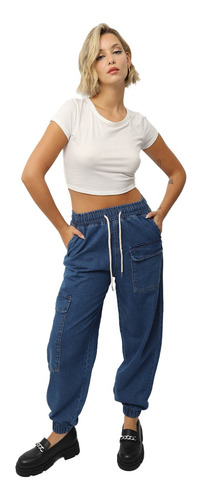 Jean Pantalon Mujer Jogger Rigido 