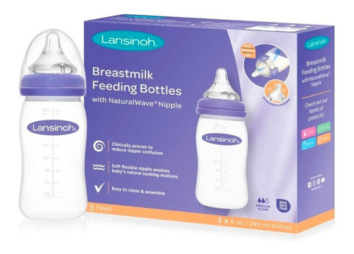 Pack 3 Unids Mamadera Lansinoh 240 Ml. With Natural Wave