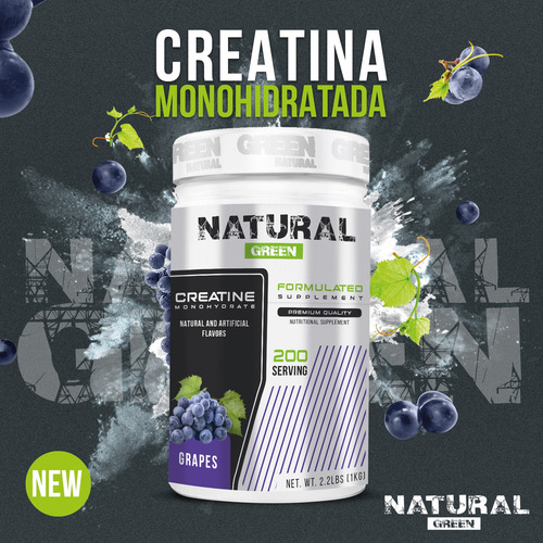 Creatina Monohidratada 1kg Green 200 Servicios Uva