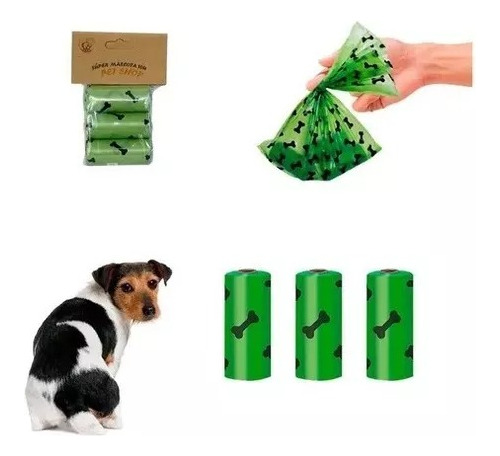 45 Pz Bolsas Biodegradables P/ Heces D Perro Diseño 3 Rollos