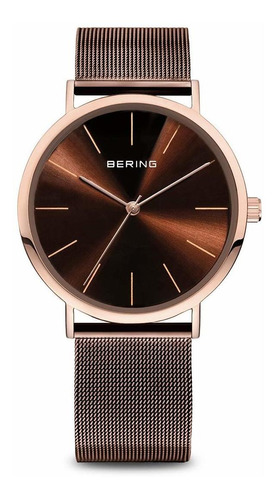 Reloj Hombre Bering 13436-265 Cuarzo Pulso Marron En Acero