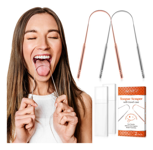 Raspador De Lengua De Acero Higiene Bucal Y Aliento Fresco Naranja