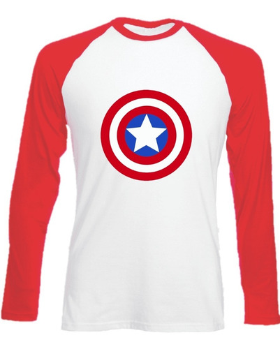 Camiseta Capitán América Ranglan Manga Larga Rojo Camibuso