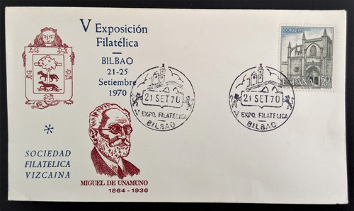 España, Sobre V Exposición Filatélica Bilbao 1970 L15339