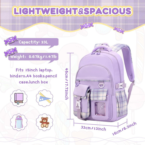Mochila Escolar Pig Pig Girl Color Violeta Para Ninas