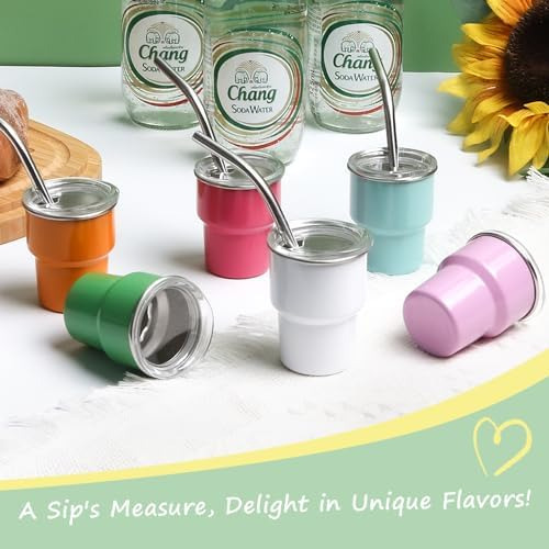 6 Vasos Pequeños Con Popote Y Tapa, Lindos Vasos Aislados De