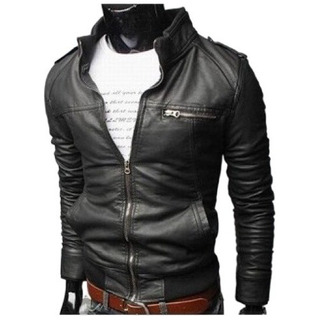 . Chamarra De Cuero Biker Para Hombre