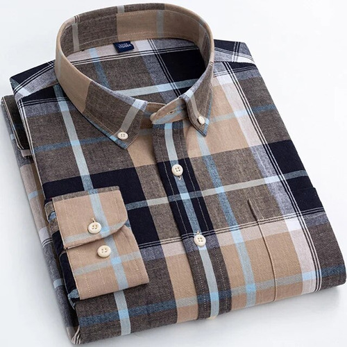 Camisa Casual A Cuadros A Rayas Para Hombre Con Un Solo Bols