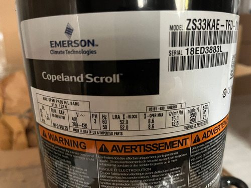 Compresor Copeland Scroll Zs33kae-tfd-818 2.75tr