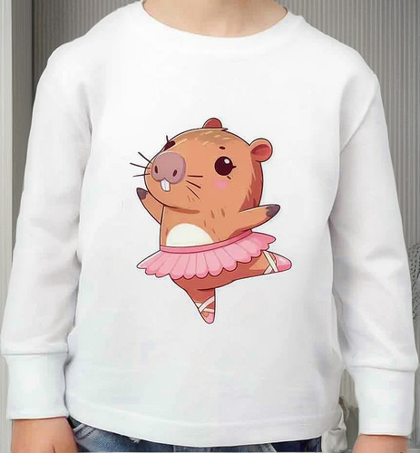Remera Capibara Ballerina Manga Larga Algodón Infantil