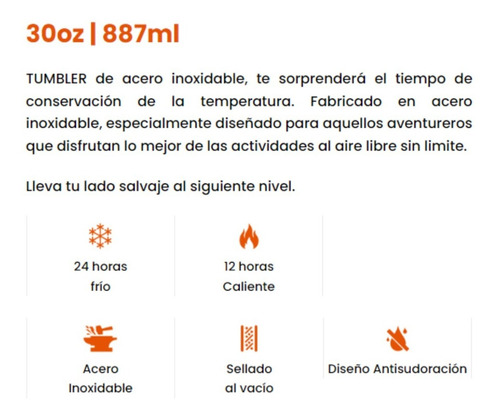 Imagen 6 de 8 de Termo De Acero Inox 30oz/887ml Conserva Caliente Y Frío Oxa