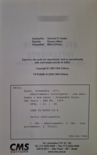 Adestramento Inteligente: Com Amor, Humor E Bom Senso, Alexandre Rossi, Editora Cms, 2006, Livro Usado Em Ótimo Estado (Usado)