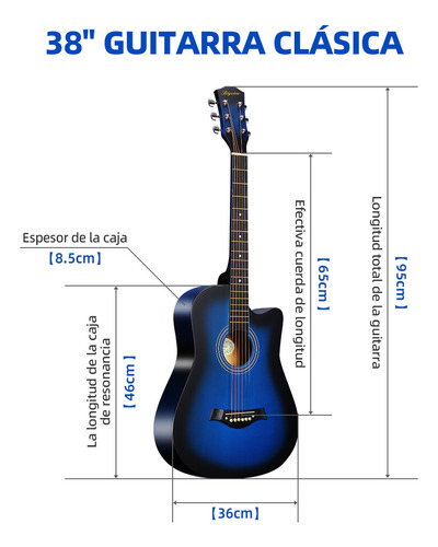 Guitarra Clásica Bigview 38in para Diestros Color Azul Abs Mate