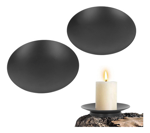 Candelabro De Bandeja Simple De Hierro Negro Mate, 2 Unidade