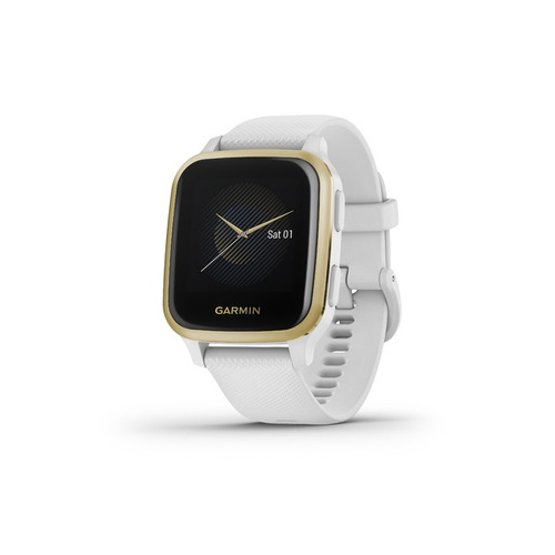 Smartband Garmin Venu Venu Sq 1.3" caja 40mm de polímero reforzado con fibra white, malla white de silicona y bisel light gold de aluminio anodizado