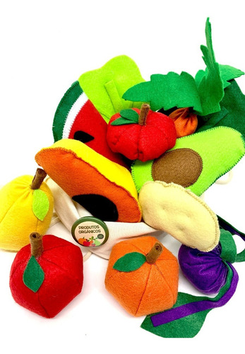 Imagem 3 de 6 de Comidinha Em Feltro Kit Pedagógico Frutas Legumes Com Ecobag