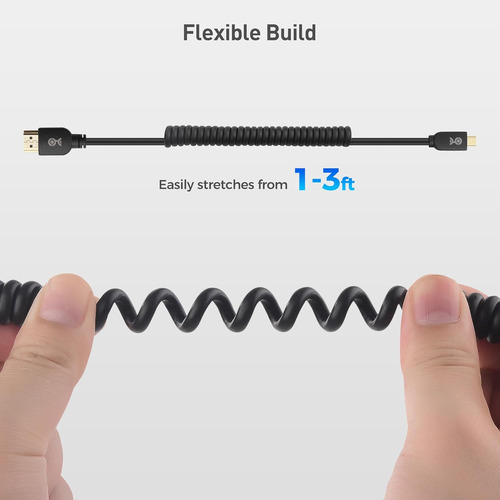 Cabo Em Espiral Micro Hdmi Cable Matters 48gbps 8k De 1-3 Pé