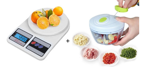Kit Balança De Cozinha E Mini Processador De Alimentos Cor Branco